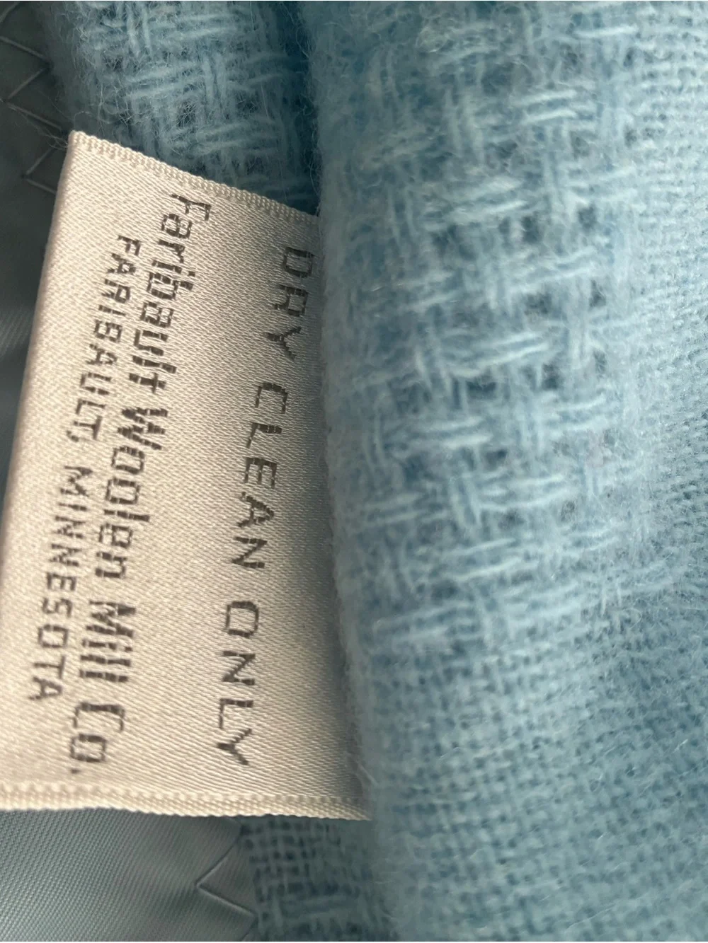 Vintage Faribo 100% Pure Wool Blanket Light Blue Satin Trim 78x86 NWOT USA